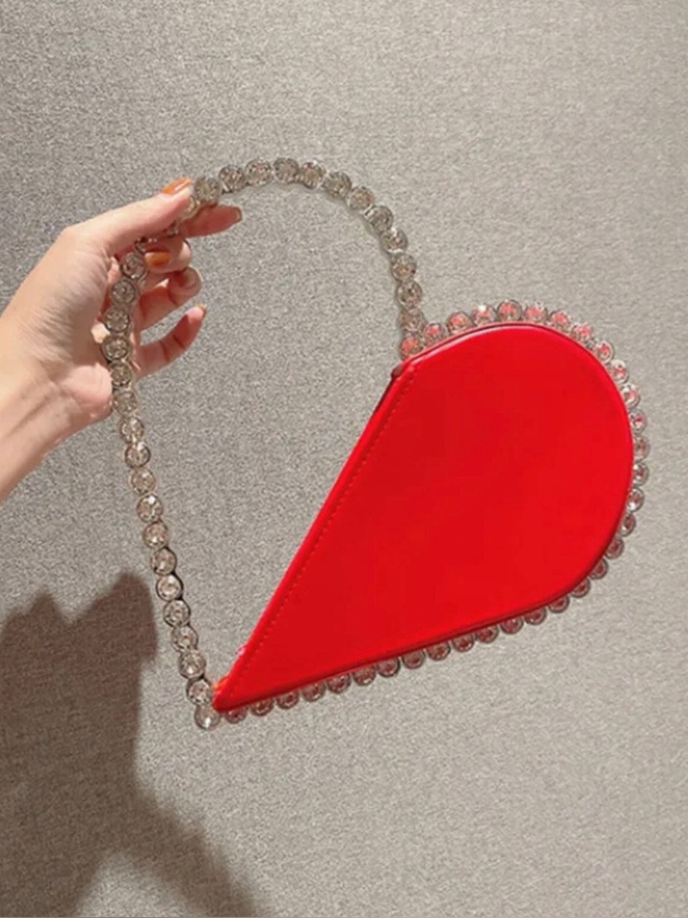 Rhinestone red heart clutch bag